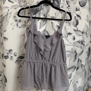 torrid Gray Ruffle Swiss Dot Camisole with Drawstring